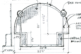 Design for arched fireplace screen, by Joseph Mross of Archive Designs