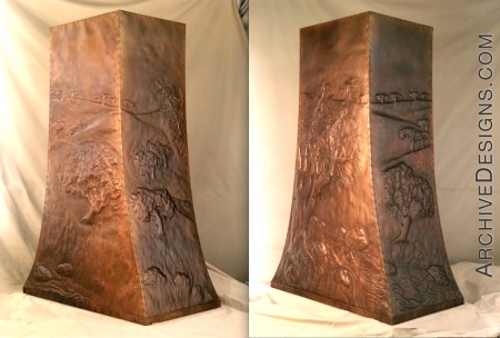 Beaten copper island hood with repoussé by Archive Designs