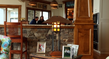 Warm lamp-light on a quiet morning on Lake James.  Dramatic lamp by Archive Designs.