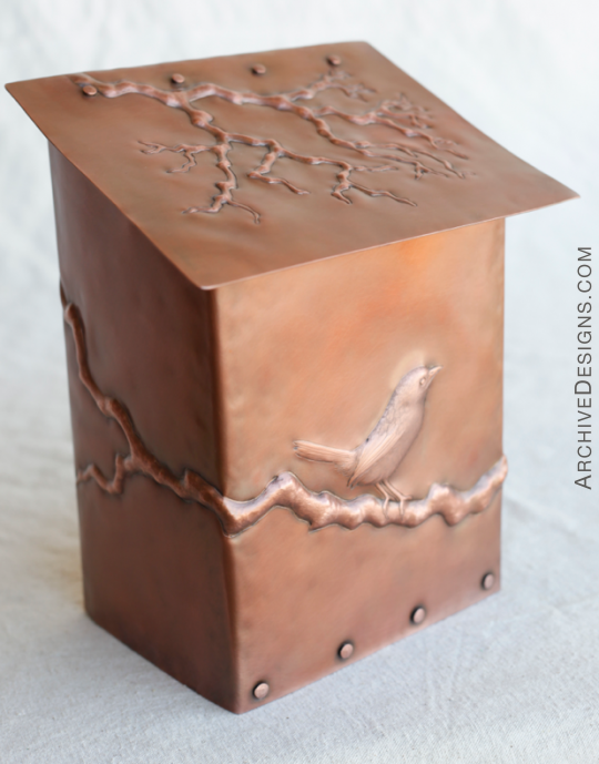 Wren repoussé mailbox in copper by Archive Designs