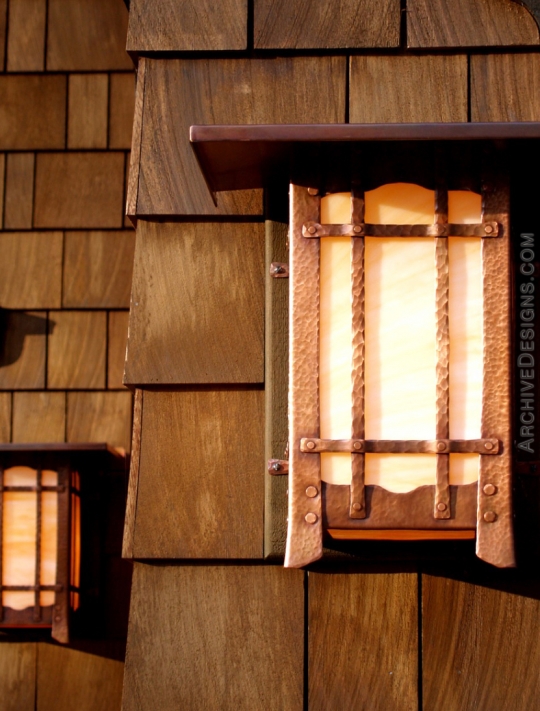 The glow of copper lanterns during the last minutes of a fall day