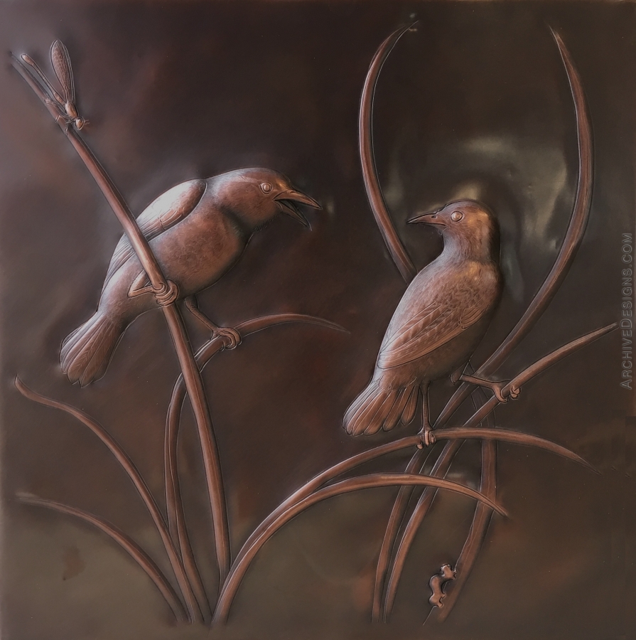 Meadowlarks Repoussé Tile